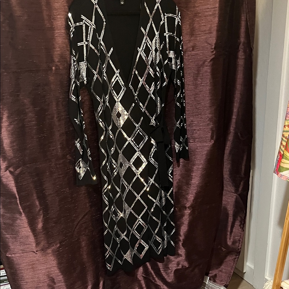 INC International Concepts Black Dress with Silver Patterns